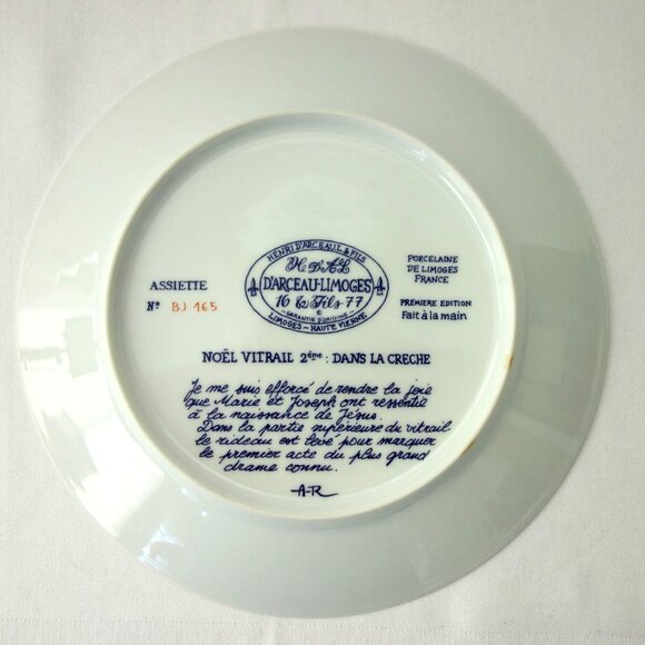 Vintage 1977 Henri DArceau & Fils Limoges Noel Vitrail Collectors Plate w/ COA - Picture 5 of 10